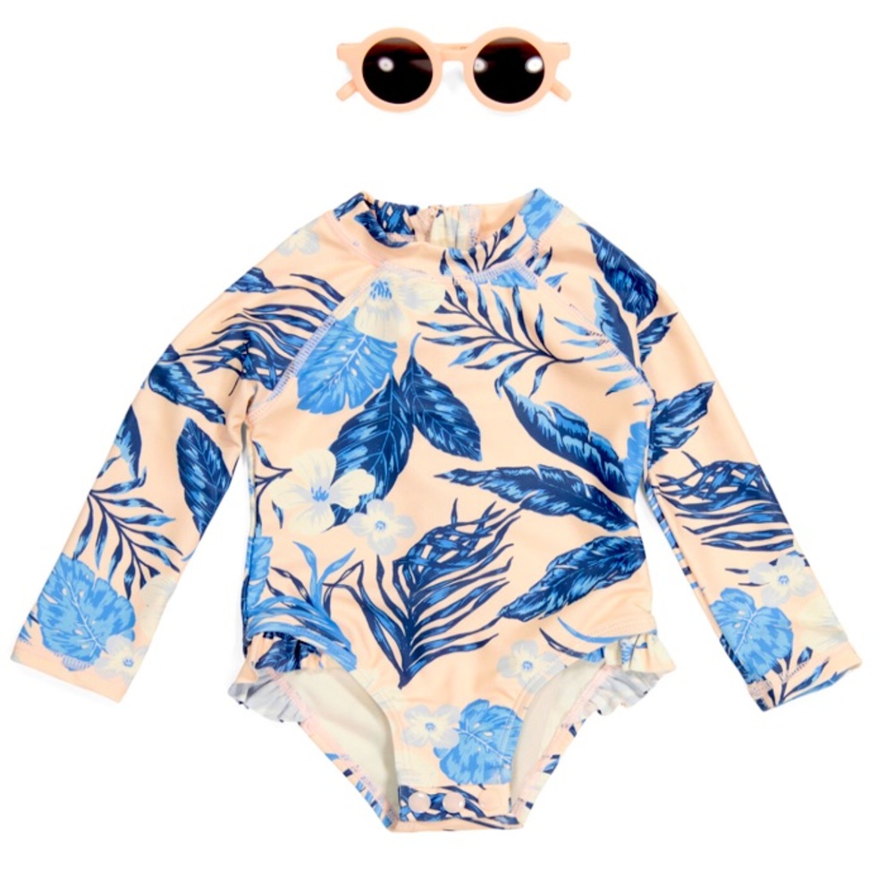 Tommy Bahama Rash Guard One-piece UPF 50 Swimsuit With Matching Sunglasses NWT